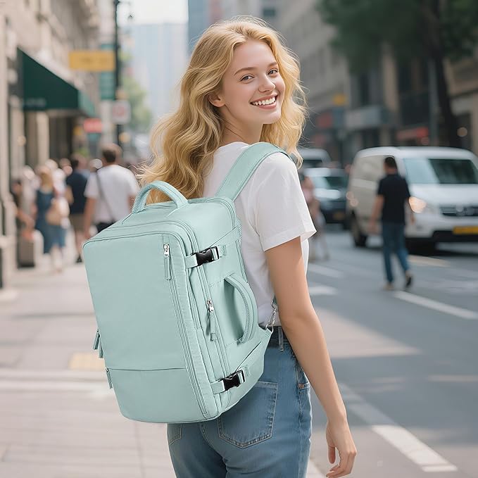 Beraliy Travel Backpack for Women, Airline Approved Bag, 16 inch Laptop Waterproof Hiking Backpack, Casual College Daypack, Weekender Bag, Mint Green