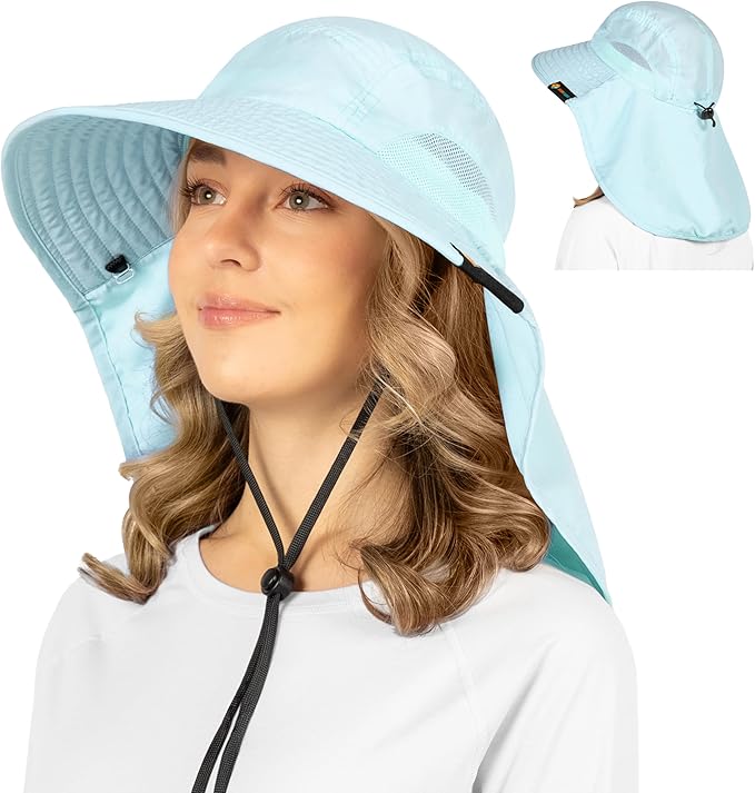 SUN CUBE Wide Brim Sun Hat with Neck Flap, UPF50+ Hiking Safari Fishing Hat for Men Women, Sun Protection Beach Hat