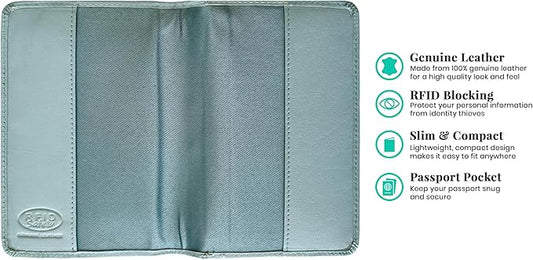 Personalized Monogrammed Chambray Leather RFID Passport Cover Holder and 2 Luggage Tags
