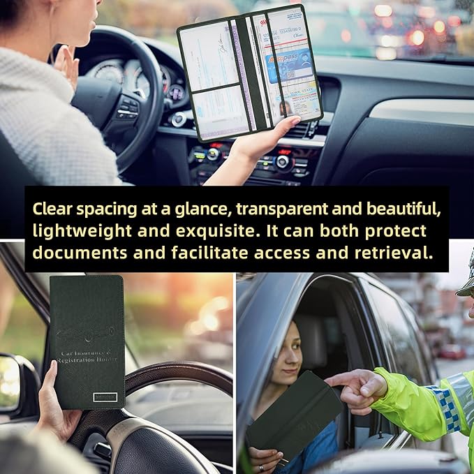 Car Registration and Insurance Holder Glove Box Folder-Premium Car Folder, Car Document Holder for Cards, Driver License & other Essential Documents (Green)