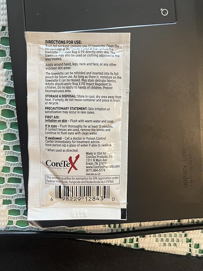 CoreTex Bug X FR DEET-Free Insect Repellent Wipes - Pack of 25 Single-Use, Naturally Derived Geranium Oil Bug Wipes - Protects Against Mosquitoes - Travel Size Mosquito Repellent Towelettes