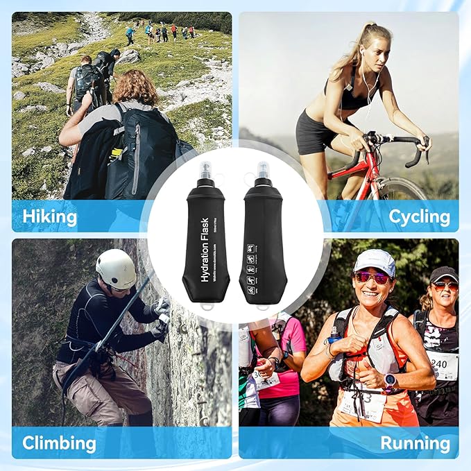 FR 150ml Soft Flask, Collapsible Soft Water Bottle for Hydration Packs - Running & Hiking Folding Water Bottle (Black)