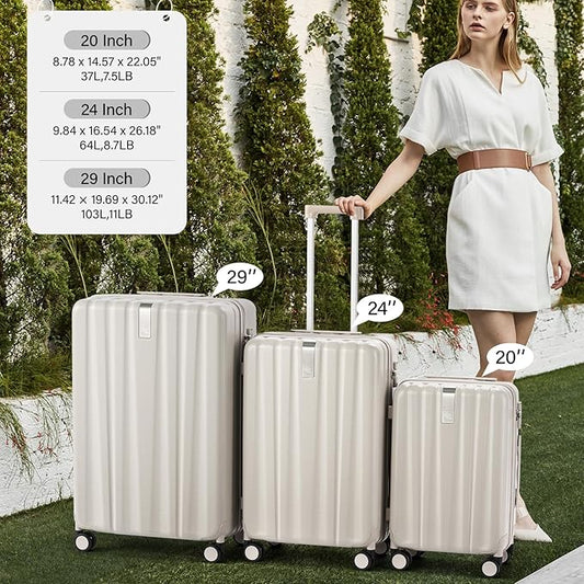 Hanke Hardshell Luggage Sets 2 Piece Extra Large Suitcases with Lock,28 Inch Luggage with Spinner Wheels, Travel Suitcase for Women Men 20 29Inch,Ivory White