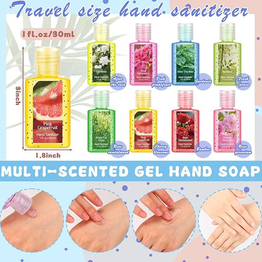 Frienda 24 Pack Mini Hand Sanitizer Bulk Travel Size Perfume Gel Hand Sanitizer Scented Variety 1 Fl oz Pocket Portable for Guest Christmas Stocking Stuffers Nurse Teacher Employee Staff Office Gifts