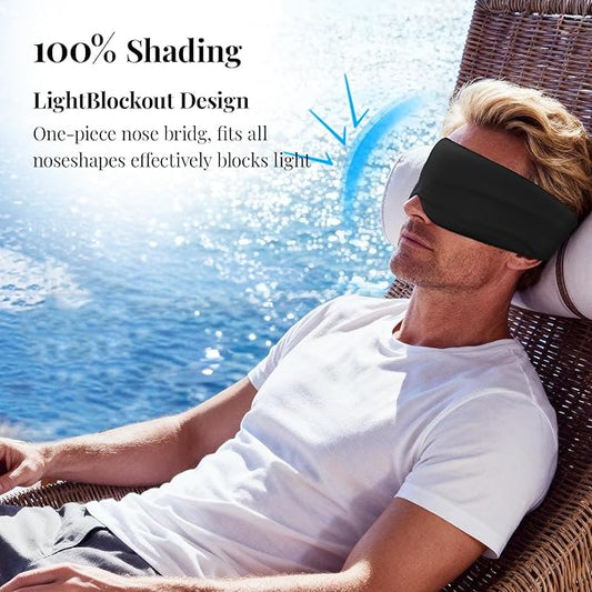 Cotton Sleep Eye Mask for Women Men, 100% Blocking Light Eye Mask Sleeping for Side Sleeper, Soft Zero Pressure Cooling Blackout Eye Covers for Sleeping, Sleep Mask fits All Heads Adjustable(Black)