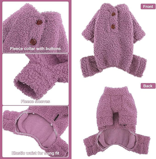 Dog Sweaters for Small Dogs Winter Dog Pajamas Sized Dogs Boy Girl Fleece Pet Clothes Puppy Outfit 4 Legs Jumpsuits for Chihuahua Yorkie Cat Apparel, Purple, M