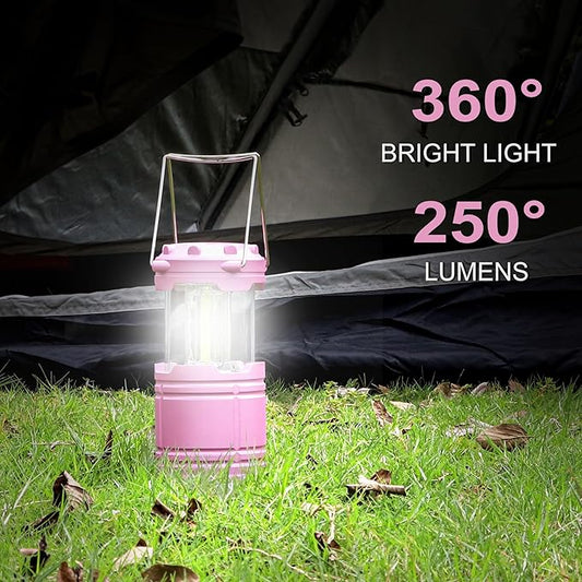 4-Pack Mini LED Pink Camping Lanterns, Portable Camping Lights, Outdoor Handled Lamps, Essential Emergency Lights for Power Outages, Hiking, Hurricane