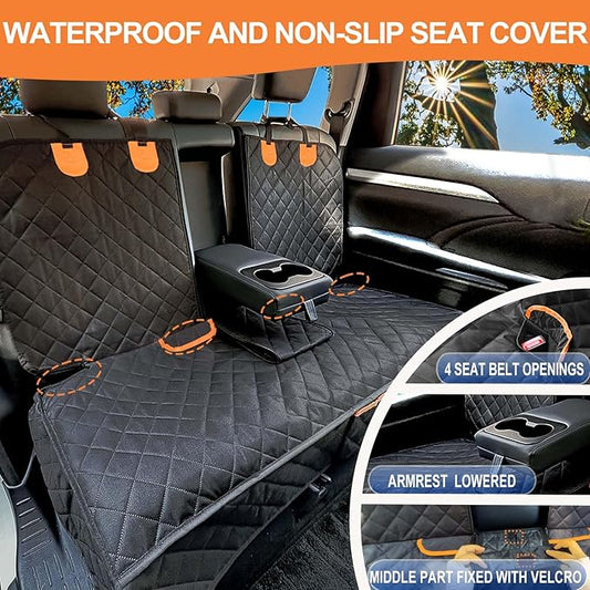 Dog Car Seat Cover for Back Seat Bench Cover, Compatible for Armrest 100% Waterproof & Nonslip Backseat Protector for Pet (XL)