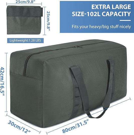 Large Travel Duffle Bag, 102L Gear Bag for Men and Women, Storage Bag Ideal for Overnight Camping and Weekend Getaways, Dark Gray