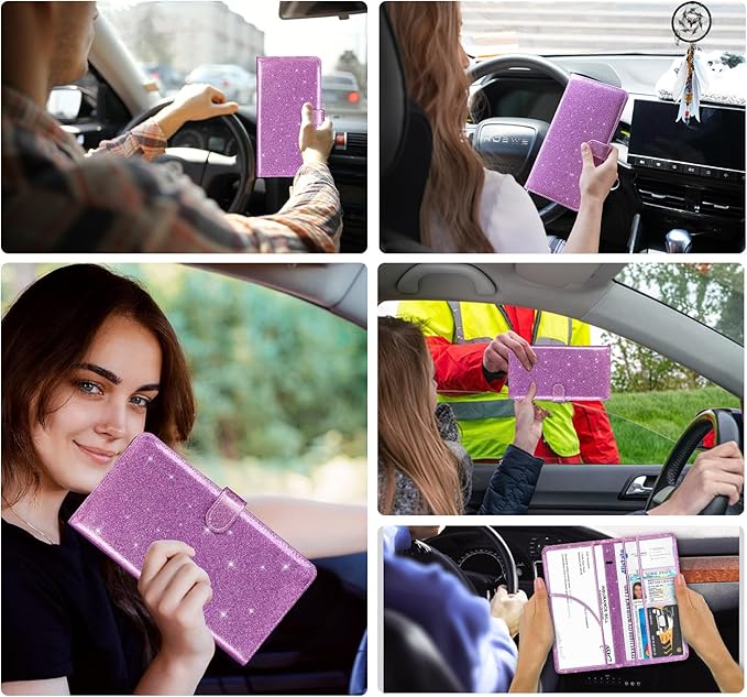 Car Registration and Insurance Card Holder, Document Holder for Cards, Driver Vehicle License Document Glove Box Compartment Organizer, Car Essentials For Women