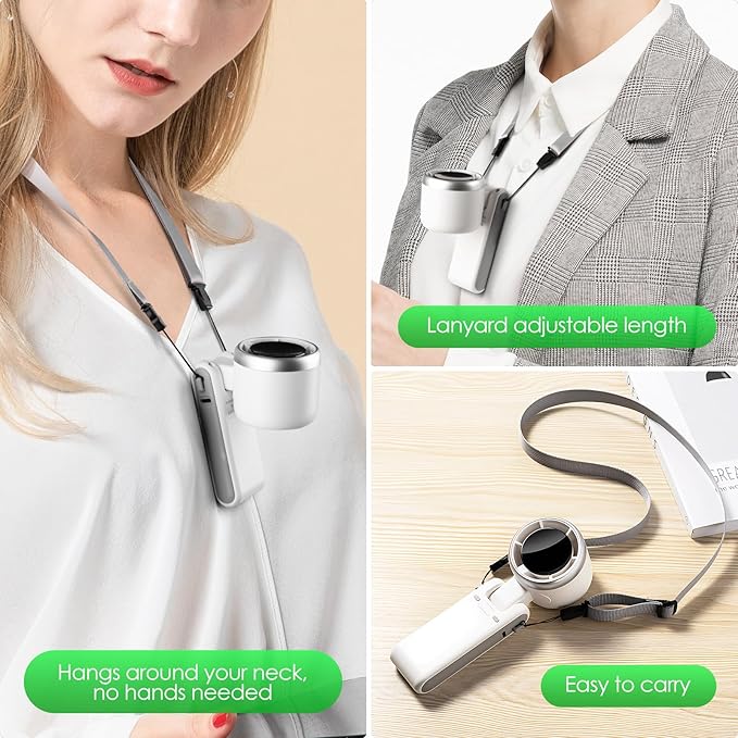 Portable Handheld Mini Turbo Fan, USB Rechargeable Travel Neck Fan with 5 Speeds, 3600mAh Battery & 15000RPM Speed, Up to 12 Working Hours, 3 IN 1 Foldable Personal Cooling Fan for Travel/Home/Office