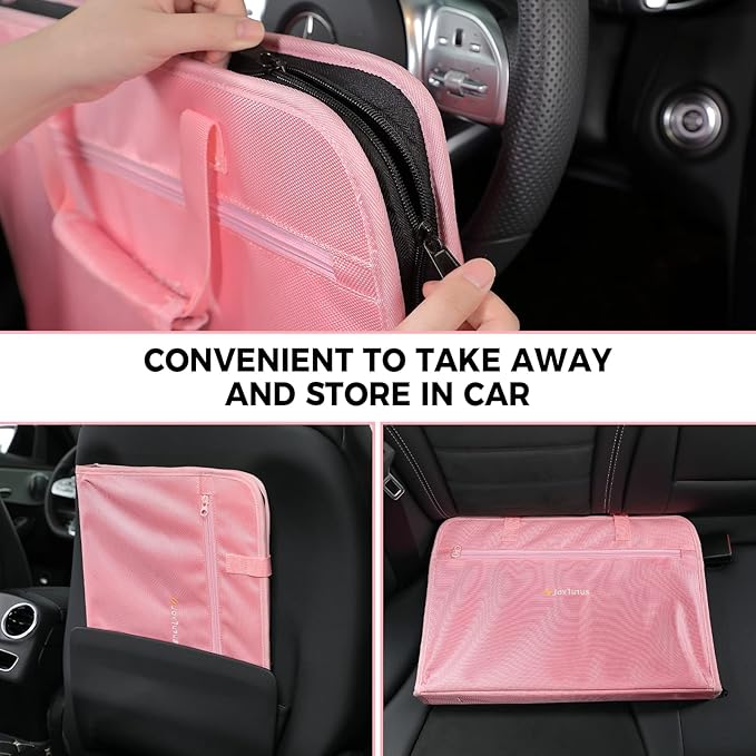 JOYTUTUS 3 in 1 Steering Wheel Eating Tray (Pink), Car Back Seat Laptop Desk, Multifunctional Office Bag Car Work Table for Writing, Car Organizer for Kids, Commuters, Family