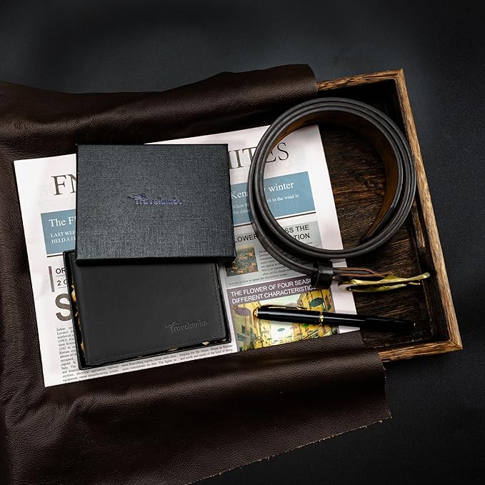 Travelambo Genuine Leather Wallet for Men with Gift Box - Handmade Bifold Stylish - Mens Wallets Rfid Blocking with 2 ID Windows