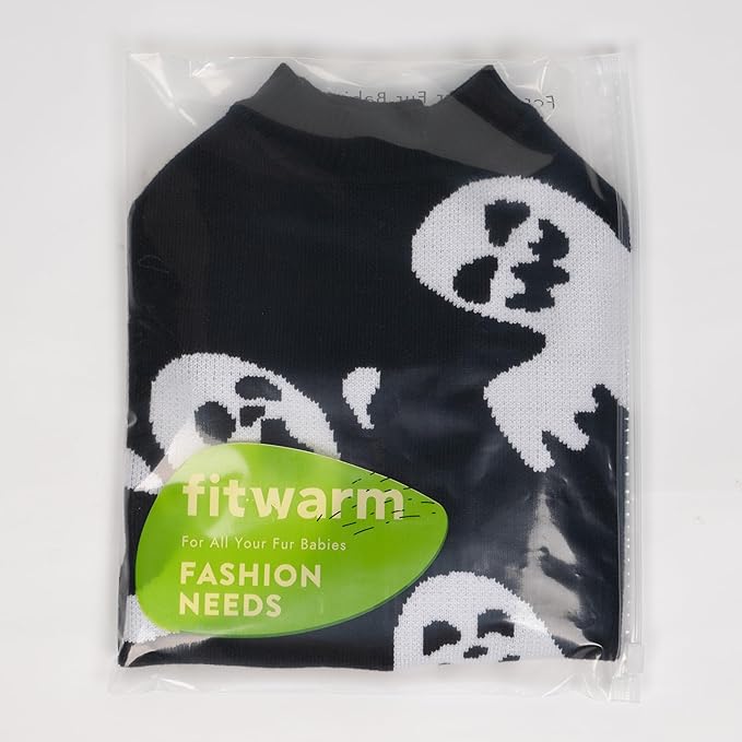 Fitwarm Halloween Ghost Dog Sweater, Funny Costumes for Dogs, Pet Apparel, Black, White, Large