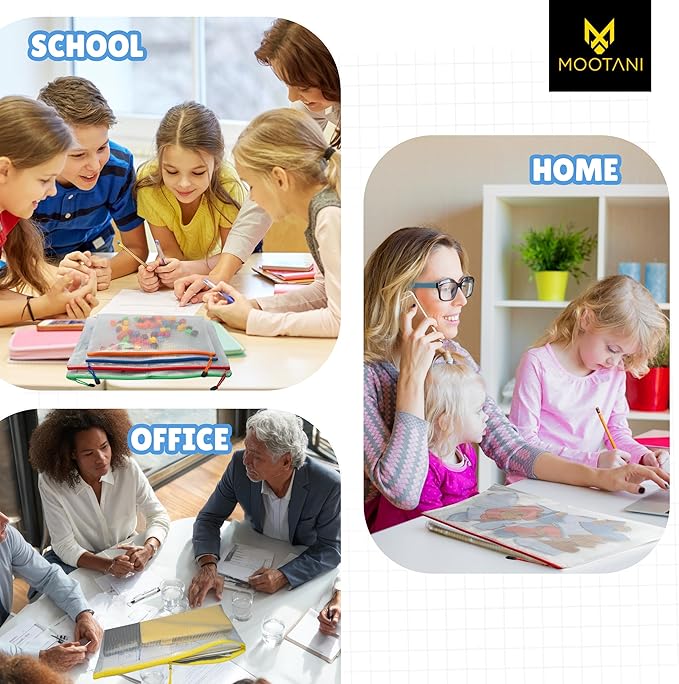 24 Pcs Mesh Zipper Pouch Bags A3 (16x12) Inches Large Waterproof, Reusable Zipper Bags for Board Game & Puzzle Storage, Classroom, Office & Organization, 8 Colors