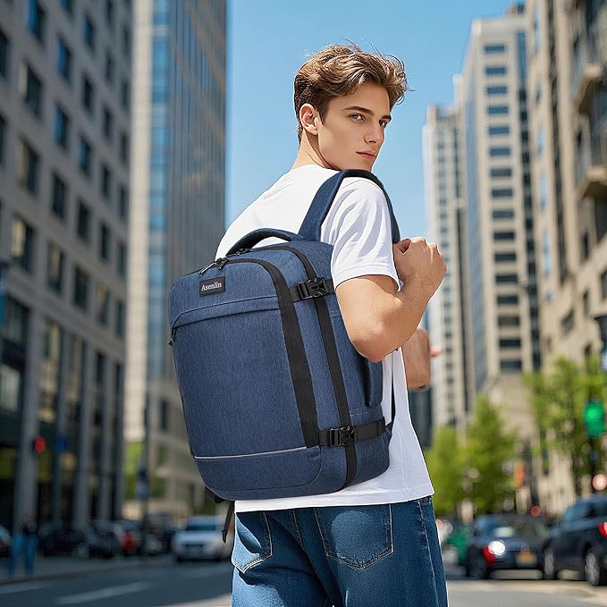 Asenlin 30L Travel Backpack for Women and Men,Fit 15.6 Inch Carry on Backpack Flight Approved Luggage,Weekender Bag Water Resistant Laptop Backpack-Blue