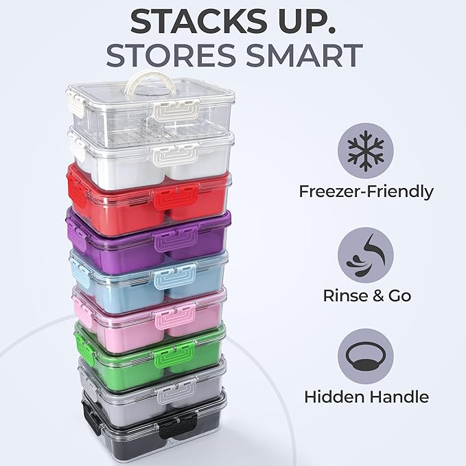 Snackle Box Container with Lid- Travel Charcuterie Box with Handle - Organizer for Candy, Fruit, Nuts, Veggies, Snacks, Beach Essentials, Portable Lunch Box (Grey, Small)