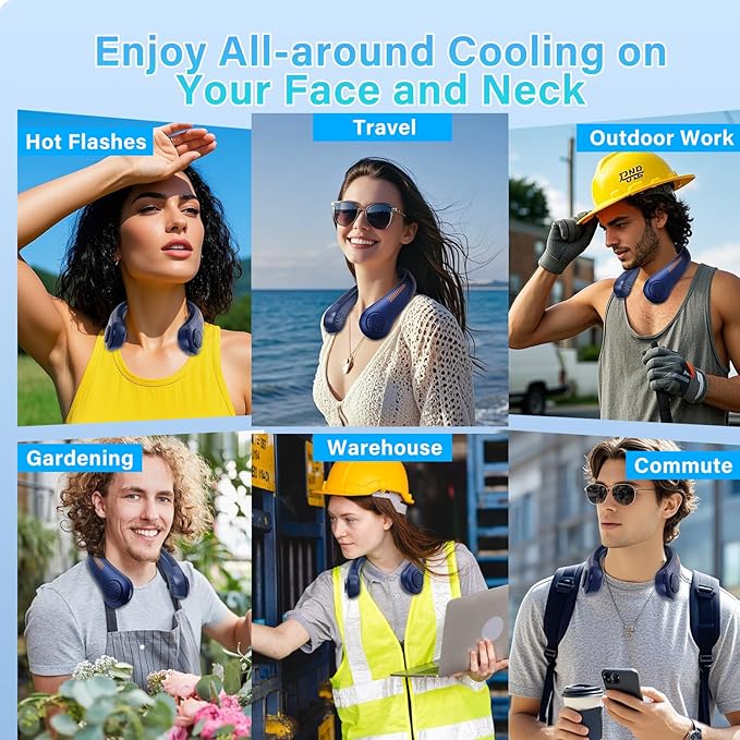 Portable Neck Fan - Rechargeable Personal Fan with Neck Brace, 5 Speeds, All-Around Cooling, Hands-Free Bladeless Lightweight Quiet Neck Fans That Blow Cold Air Gift for Women/Men, Hot Flashes, Travel