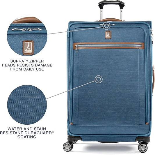Travelpro Platinum Elite Softside Expandable Checked Luggage, 8 Wheel Spinner Large Suitcase, TSA Lock, Men and Women, Coastal Blue, Checked Large 29-Inch