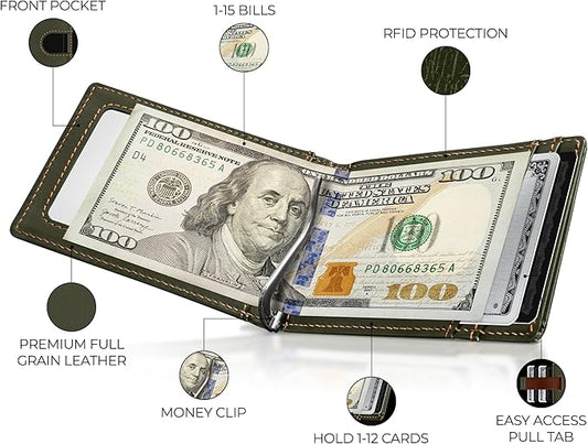 Kingly Trace Airtag Wallet for Men - Smart RFID Blocking Leather Wallet with Airtag Holder & Money Clip - Minimalist Trackable Design with Pull Tab - Secure Wallets