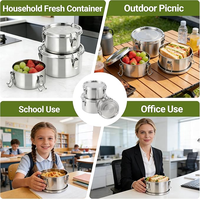 NAYELF Food Storage Containers With Lids,3pcs/set Stainless Steel Meal Prep Containers,Oven,Freezer,Dishwasher Safe for Snacks,Fruits&On the Go Container