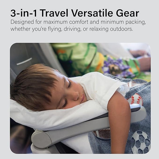 NAPRO Kids 3-in-1 Travel Blanket and Pillow Combo, Convertible Infinity Scarf, Lightweight Neck Support for Airplane, Car & Camping, Glow-in-The-Dark - Sports