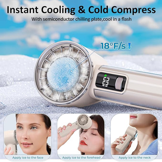 Portable Handheld Fan with Ice Cooler, 21H Max Cooling,9500RPM High Speed,100 Speeds, Small Pocket Turbo Design,Digital Display, Rechargeable Personal Handheld AC Fan for Travel Outdoor Office Commute