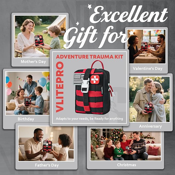 242Pcs Survival First Aid Kit Molle System IFAK Medical Kit for Camping Hiking Hunting Car&Home Emergency, Earthquake Preparedness Lightweight Tactical Kit for Outdoor Enthusiasts (Red)