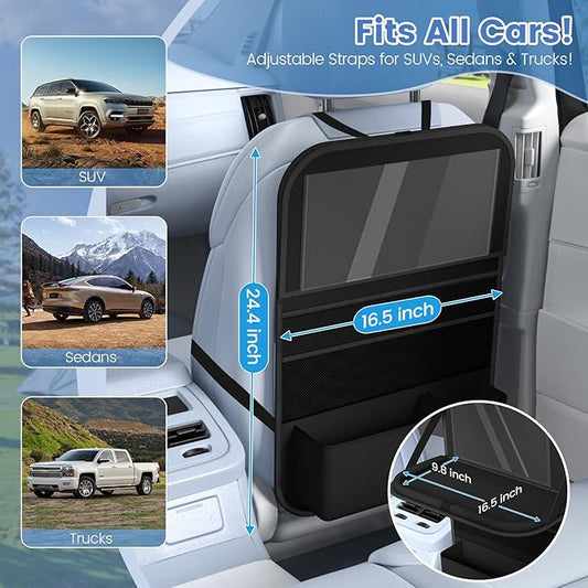 Car Backseat Organizer with table Tray, 9 Storage Pockets Backseat Car Organizer with Tablet Holder, Back seat Organizer for Kids Road Trip Essentials Travel (1Pack)