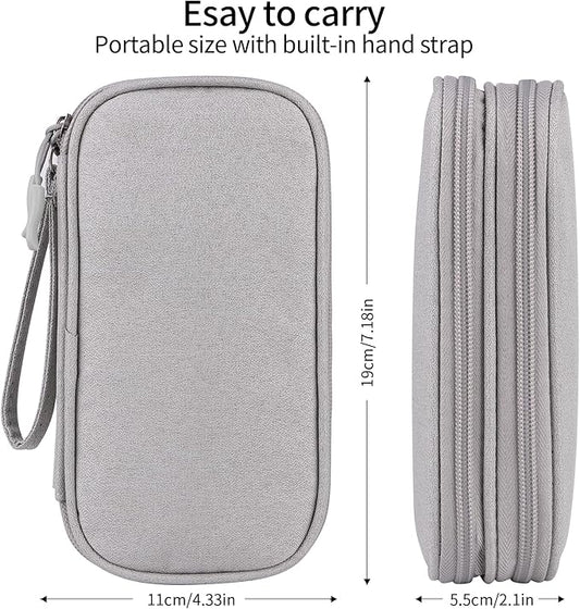 JIAKAI Travel Cable Organizer - Electronics Accessories Bag, Universal Electronic Organizer for Cables, Chargers, Phones (Double Layer - Grey)