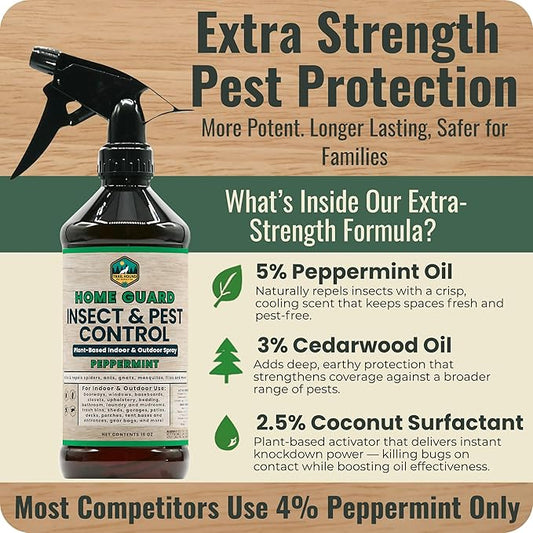 Home Guard - Peppermint Insect & Pest Control Spray - Natural Peppermint Oil Spray For Bugs - Plant-Based Indoor & Outdoor Spider Spray - Safe Around Kids & Pets - Ant Killer - Cockroach Killer - 16oz