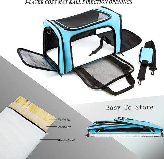 Soft Sided Carrier for Small Medium Cats Dogs,Removable Pad Collapsible Travel Pet Carrier Large Blue