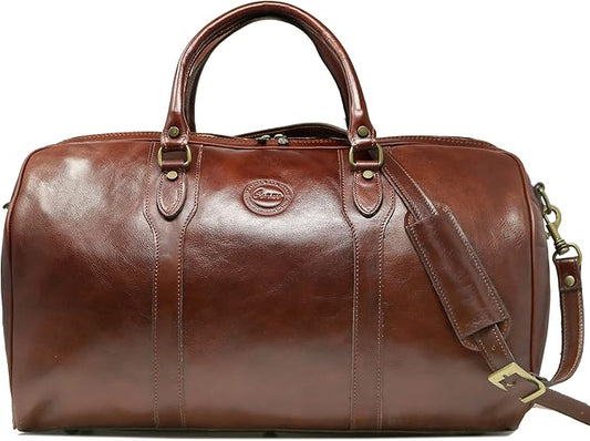 Cenzo Duffle Vecchio Brown Italian Leather Weekender Travel Duffle Bag for Men