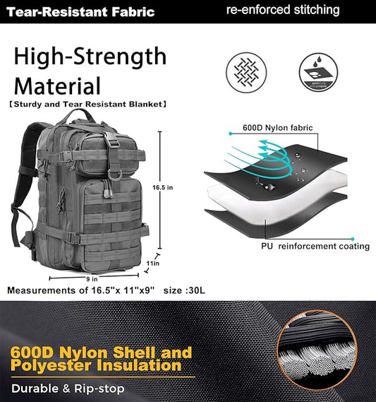 Small Tactical Backpack Military Daypack - 30L Backpack for Men Molle Assault Pack Bug Out Bag for Hiking Camping (Grey)