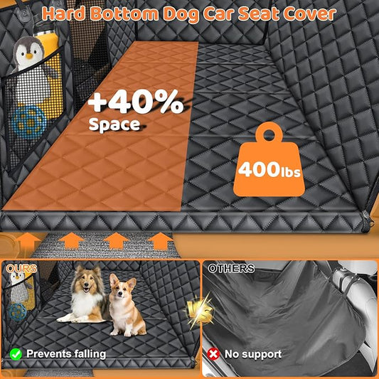 URPOWER XL Back Seat Extender for Dogs, Hard Bottom Dog Car Seat Cover for Full-Size SUVs & Crew Cab Trucks, Waterproof Dog Hammock Pet Travel Bed Rear Seat Protector Holds 400lbs for F150/ Silverado