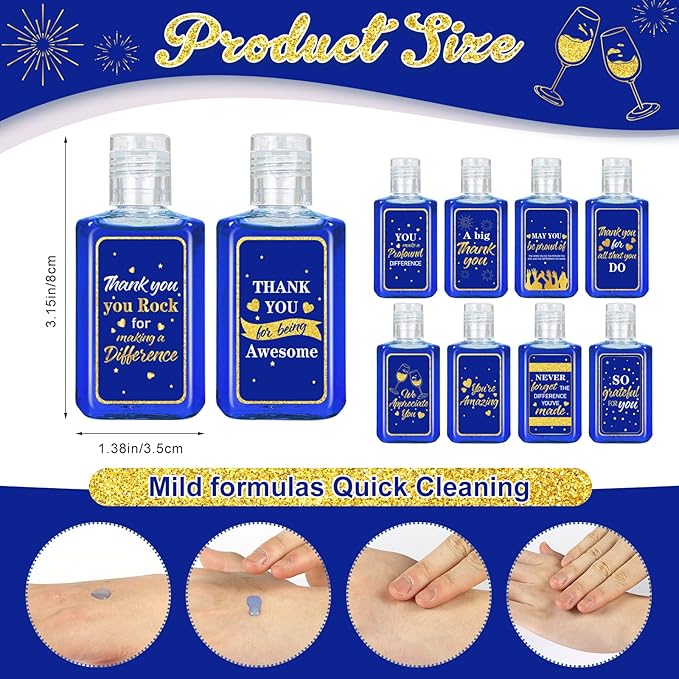 50 Pcs Thank You Mini Hand Sanitizer Bulk Employee Appreciation Gift Inspirational Small Hand Sanitizer 1fl oz Travel Size Hand Soap for Team Coworker Friends Teacher Christmas Valentine (Navy Blue)