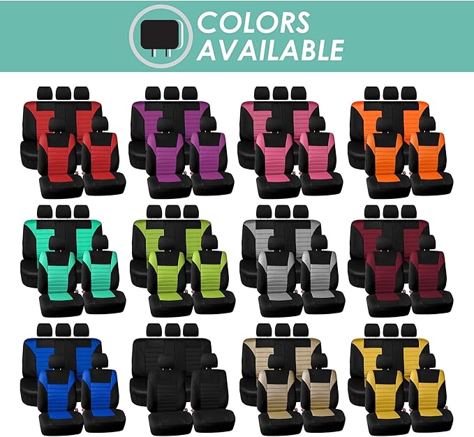 FH Group Automotive Car Seat Covers Full Set Premium 3D Air Mesh Front Seat Covers, Airbag Compatible & Split Bench Cover Universal Fit Interior Accessories for Cars Trucks and SUVs - Yellow