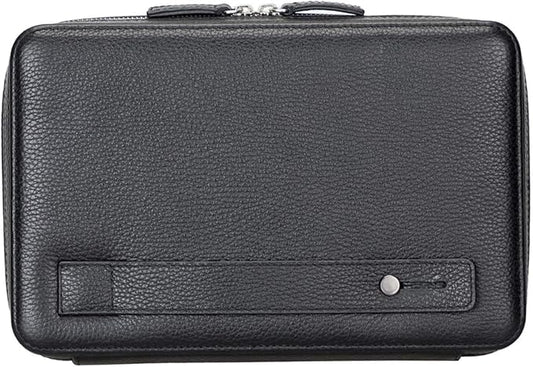 Medicine Handmade Leather Cable Organizer Bag โ Full-Grain Leather Travel Tech Case for Cords, Chargers & Accessories โ Zippered Storage for Men & Women (Black)