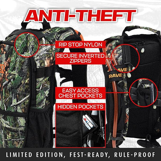 RAVERUNNER® Festival Water Backpack - Dual Chamber Hydration - 3L Insulated Water Backpack for Raves, Festivals, Hiking, Running - Festival Hydration Pack for Hydration Backpack Rave