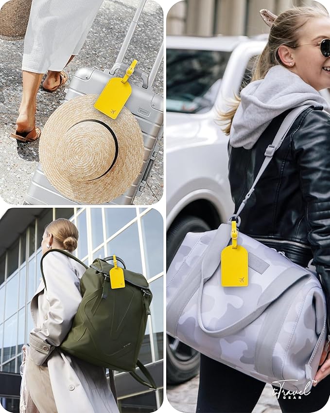 Luggage Tags for Suitcases,2 Pack PU Leather Privacy Protection Bag Tags Travel Accessories Essentials,Lemon Yellow