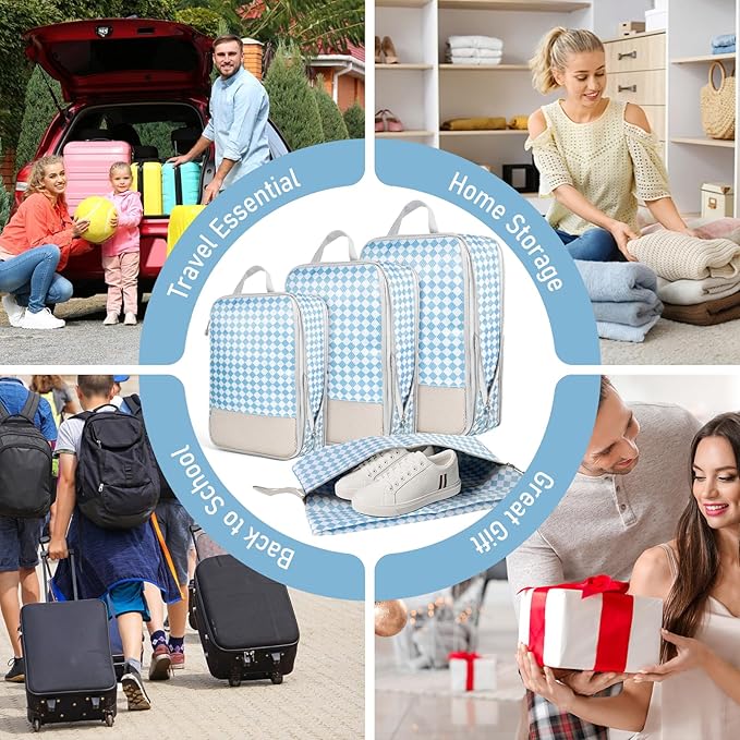 4-Piece Packing Cube Set - Lightweight Luggage Organizers for Travel, Vacation and Suitcases - Durable Accessories with Compression