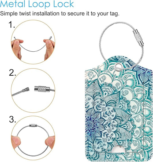 Fintie Luggage Tags, Privacy Cover ID Label with Stainless Steel Loop and Address Card for Travel Bag Suitcase, Emerald Illusions (2 Piece)