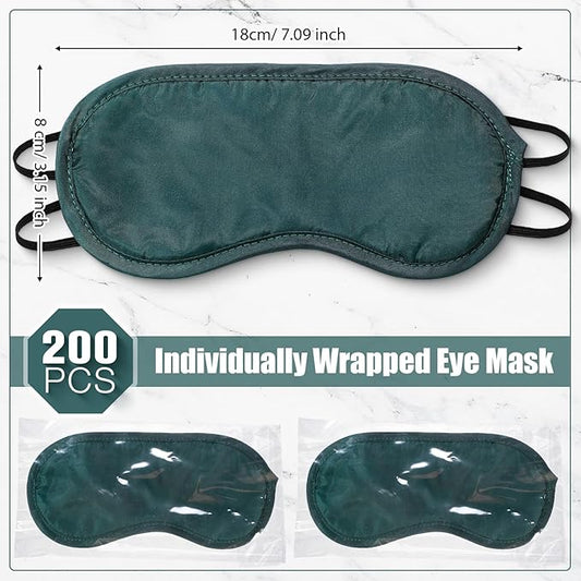 Tarpop 200 Pcs Eye Mask Sleeping Blindfold Eye Cover with Adjustable Strap for Games Party Team Building Travel Individually Wrapped Sleep Mask for Women Men (Dark Green)