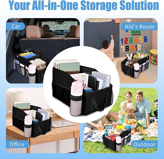 Car Organizer- Car Seat Organizer for Front Seat Back Seat Between Seats, Foldable Car Storage Organizer for Kids Adults with Multi-Mesh-Pockets-Car Organizers Backseat with Detachable Divider-Black