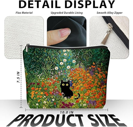 Cute Cat Makeup Bag, Kitty Cosmetic Zipper Travel Toiletry Bag for Traveling Women, Cute Black Cat Gifts for Women & Teen Girls, Cats Gifts Lovers