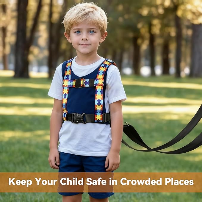 Topdatry Walking Safety Harness for Older Kids 3–12 Years, Adjustable Leash Vest for Special Needs, Autism, ADHD, with Strong Grab Handle for Public and Outdoor Safety