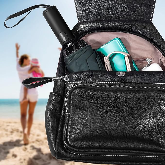 Urvoix Travel Umbrella Compact Windproof - Vented Double Canopy Umbrellas for Rain, Portable Umbrella Inverted Automatic Open Close with Reflective Strip