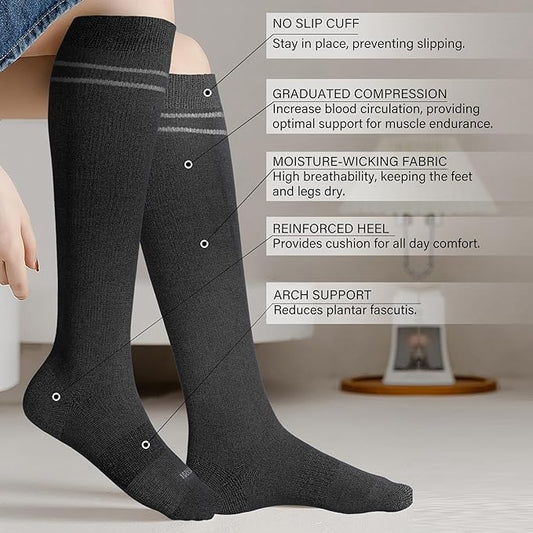 LEVSOX Viscose Made from Bamboo Compression Socks for Pregnant Women 20-30 mmHg Knee High Cute Mens Supports Socks for Travel