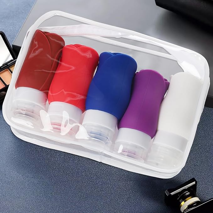 5 Pack Travel Bottles for Toiletries, TSA Approved 3oz Portable Travel Containers for Toiletries, Leak Proof Travel Tubs Refillable Liquid Travel Accessories for Shampoo Conditioner Lotion Body Wash