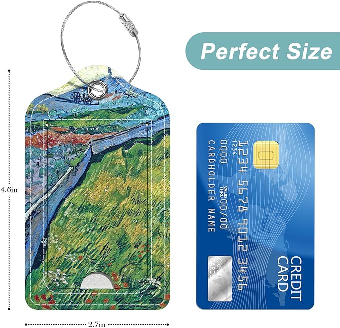 Rimilak 3 Pcs PU Leather Luggage Tags for Suitcase, Travel Cruise Luggage Tag with Privacy Flap, Name ID Label and Metal Loop for Women Men Baggage Handbag School Bag Backpack, Ink Field